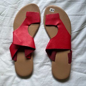 Boho Red Flat Push Toe Women Slipper Size 41